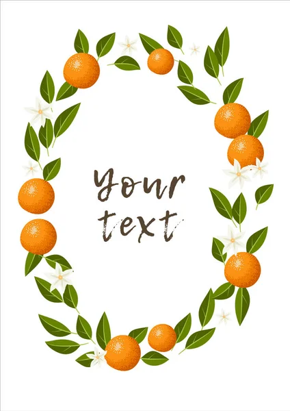 Portakal, yaprak ve çiçeklerle dekoratif tropikal çerçeve