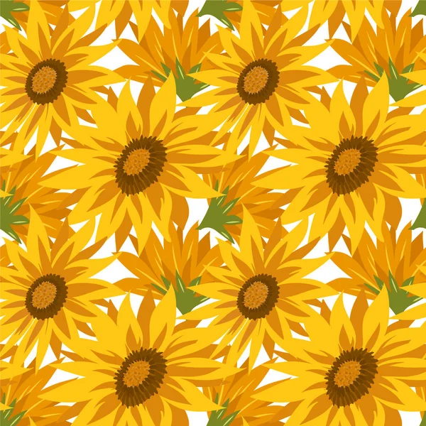 Nahtloses Muster Mit Sonnenblumen Auf Weißem Hintergrund Sommer Vektorillustration — Stockvektor