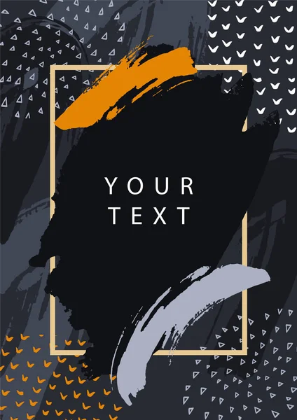 Çerçeve, nokta ve mürekkep darbeleriyle soyut koyu renk vektör posteri