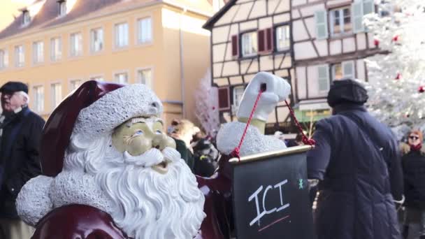 Colmar France December 2019 Santa Claus Holds Sign Here His — Stock Video