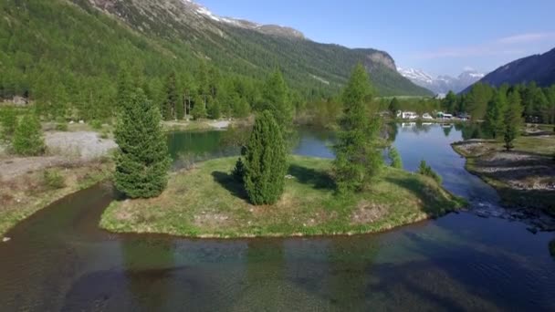 Pontresina Switzerland June 2015 Aerial Footage Flight Scenic Pond Two — 图库视频影像