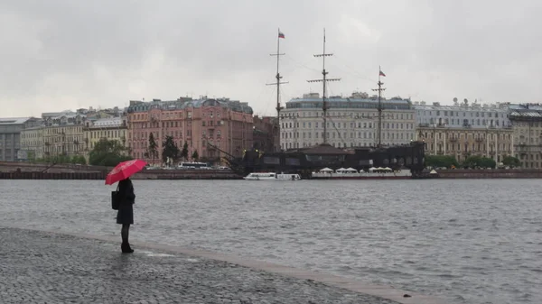Petersburg Şehri. Neva Nehri 'ndeki kız.