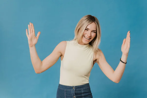 Big Studio Portrait Pretty Young Blonde Woman Wearing Light Blouse — Stock Photo, Image