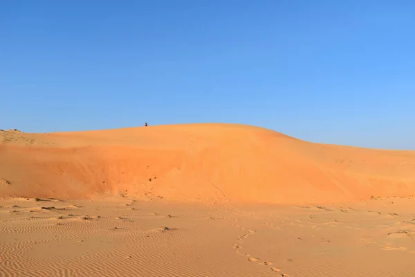 Αποτυπώματα Ποδιών Στην Αφρικανική Άμμο Της Ερήμου Πορτοκαλί Χρώματα — Φωτογραφία Αρχείου