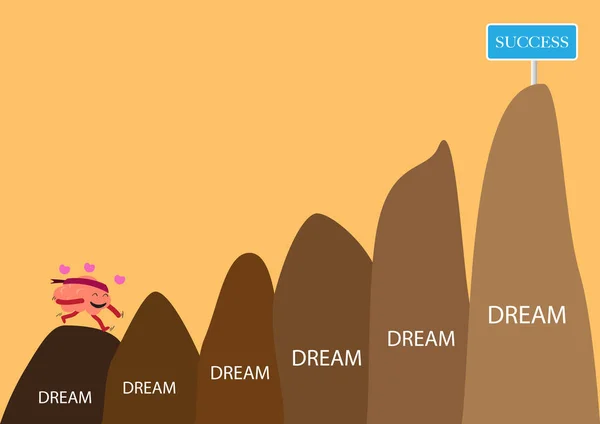 Hjärnan tecknad klättra ensam över drömmar — Stock vektor