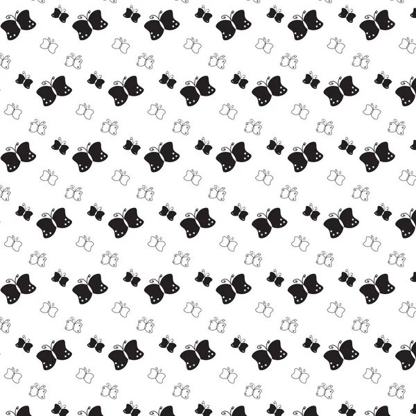 Black and white butterfly cartoon pattern background — Stock Vector