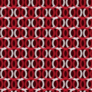 Kırmızı ve beyaz yatay daire örtüşen örgü modeli geri