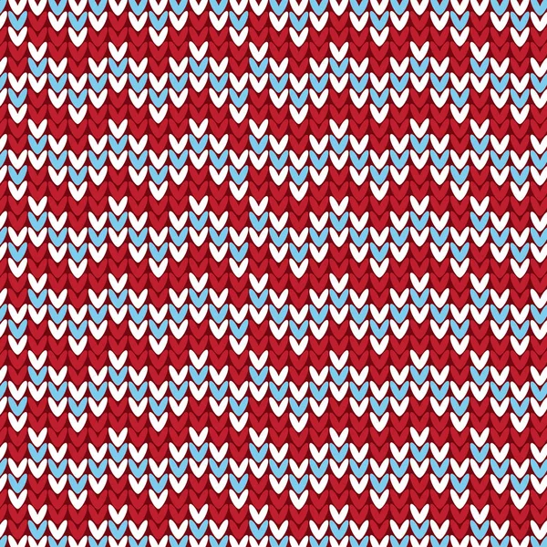 Vermelho branco e azul chevron tricô fundo padrão — Vetor de Stock