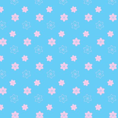 yumuşak pembe karışım çiçek stilleri deseni yumuşak mavi zemin üzerine