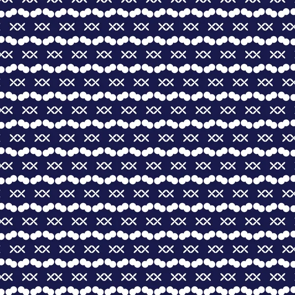 Witte cirkel en cross ondertekenen gestreept patroon op donker blauw backgro — Stockvector