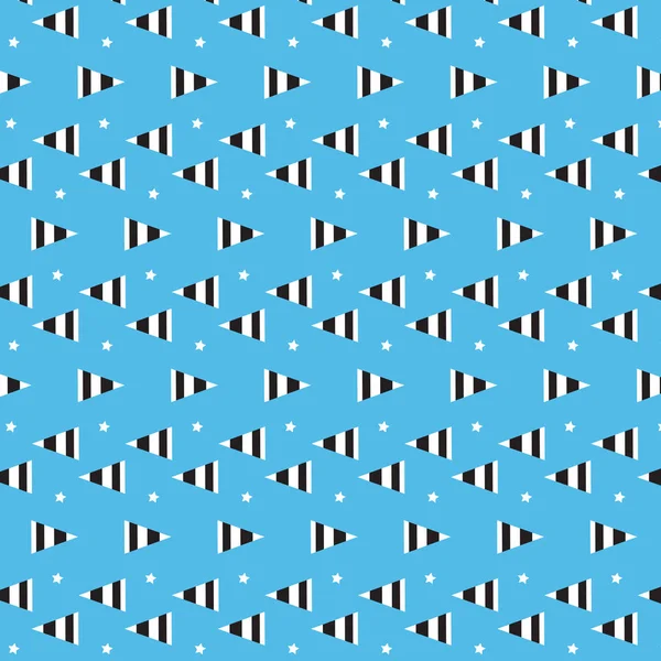 Czarno-białe paski w trójkącie z tłem białym wzór gwiazdek niebieski — Wektor stockowy