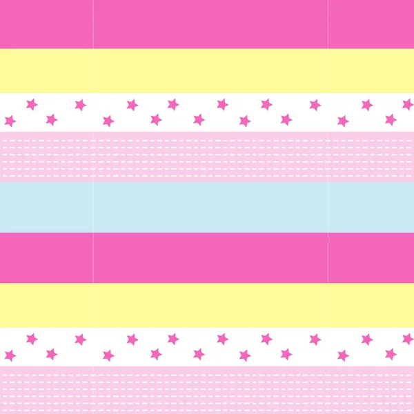 Рожева зірка Полки та біла пунктирна лінія на пастельно-рожевій смузі з солодким пастельним барвистим смугастим візерунком — стоковий вектор