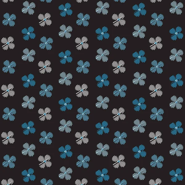 Beyaz ve mavi çiçek karalama desen siyah arka plan