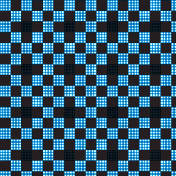 Azul blanco cuadros a cuadros patrón negro fondo — Vector de stock