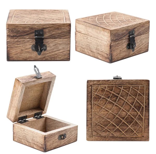 Gesloten en open rustieke houten doos — Stockfoto