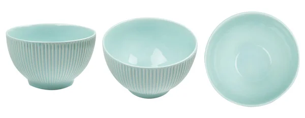 蓝色陶瓷碗，白色背景隔离 — 图库照片