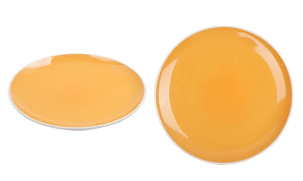 Sárga kerámia tányér elszigetelt fehér background — Stock Fotó