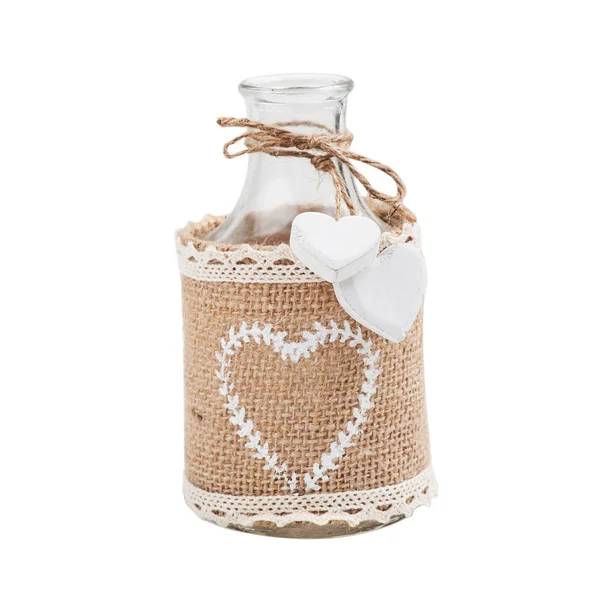 Fles voorzien van jute, lace — Stockfoto