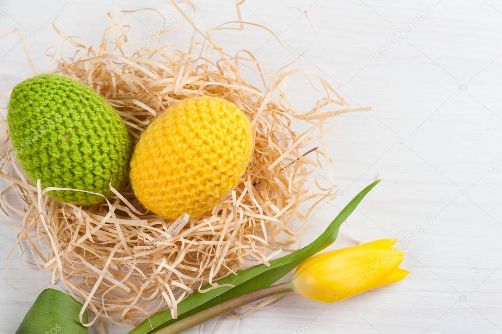 Green yellow crocheted easter eggs