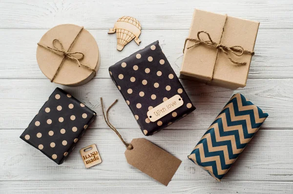 Gift Boxes with Tag hand made — Stock Photo, Image