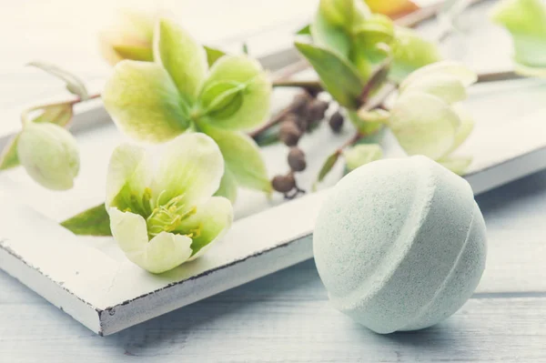 Bath bomb on white wooden background — Stock Photo, Image