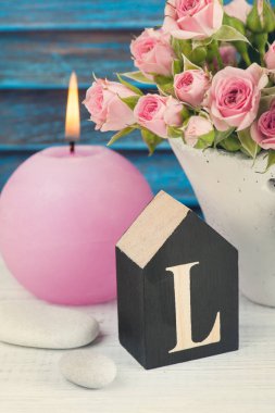 Mum ile beton tencerede pembe güller