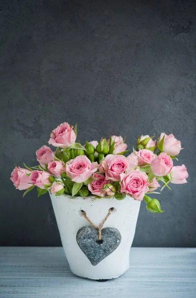 Rosas rosadas en maceta de hormigón —  Fotos de Stock