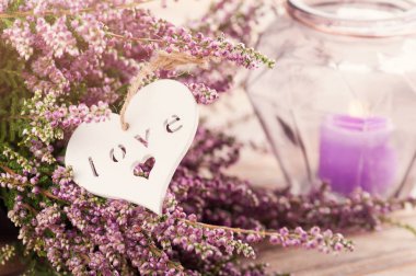 Pembe heather, mor mum pot, kalp