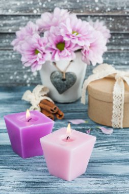 Beton tencerede pembe krizantem 