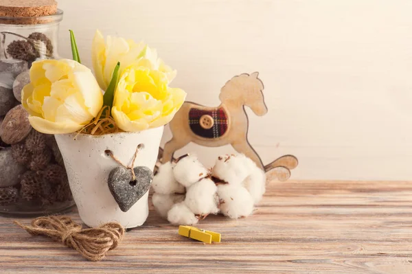 Flor de algodão e decoração rústica — Fotografia de Stock