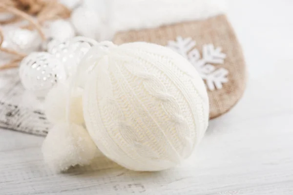 Christmas knitted ball, decoration — Stock Photo, Image