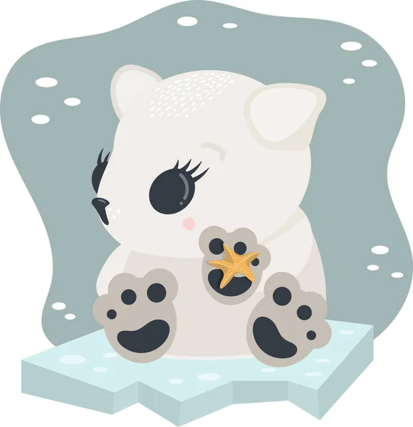 Oso Bebé Polar Con Estrella Mar — Vector de stock