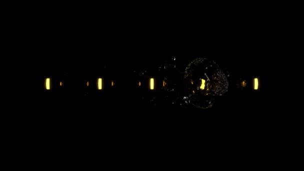 Water Orb Envelops Golden Spheres Water Beautifully Wraps Golden Spheres — Stock Video