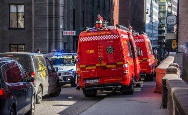 Stockholm, İsveç 'te itfaiye merkezi. İtfaiye şefi.