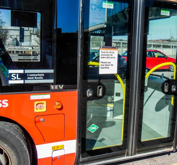 Autobús Transporte Público Con Puerta Cerrada Debido Pandemi Corona Estocolmo — Foto de Stock