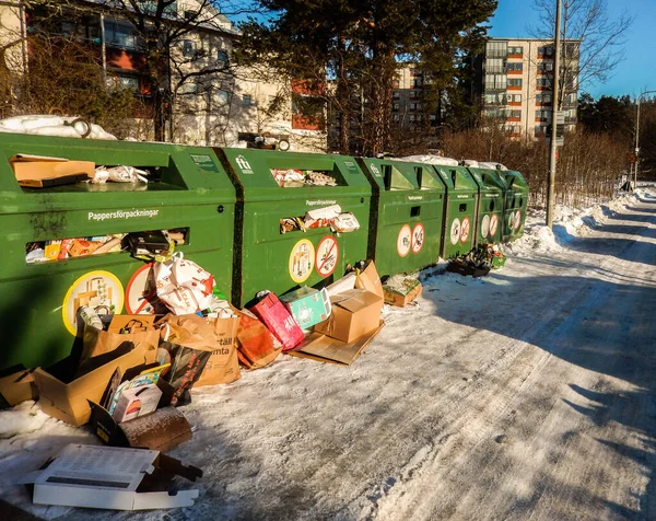 Přeplněné Recyklační Zařízení Stockholmu Švédsku Časté Situace — Stock fotografie