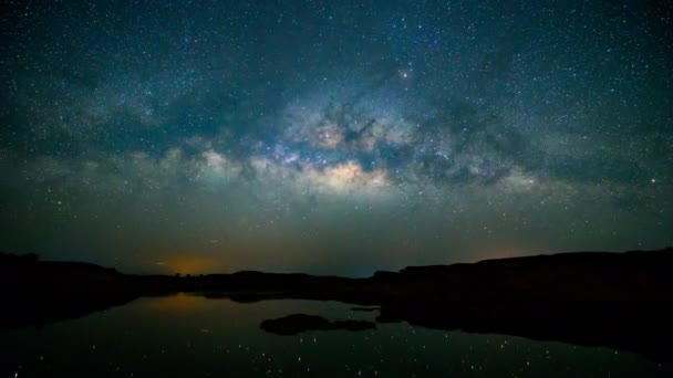 Lake view with milky way on the sky — Stock Video