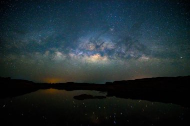 gökyüzü üzerinde Samanyolu ile Göl Manzaralı