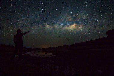 gökyüzü üzerinde Samanyolu ile Göl Manzaralı