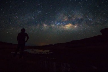 Samanyolu ile ayakta adam gölgesi 