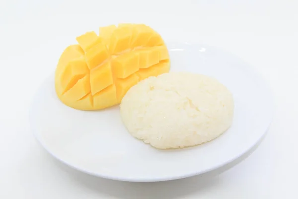 Dessert van de Thaise mango plakkerige rijst en kokosmelk — Stockfoto