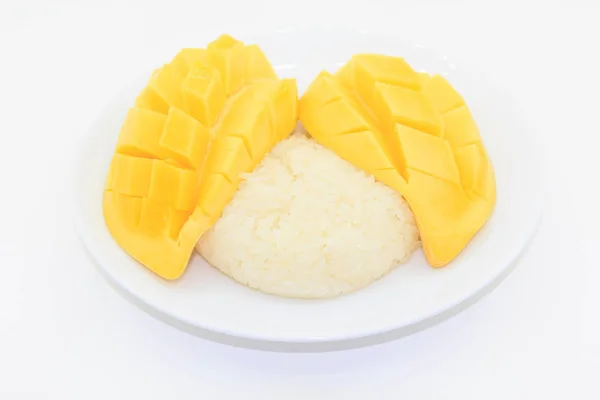 Dessert van de Thaise mango plakkerige rijst en kokosmelk — Stockfoto