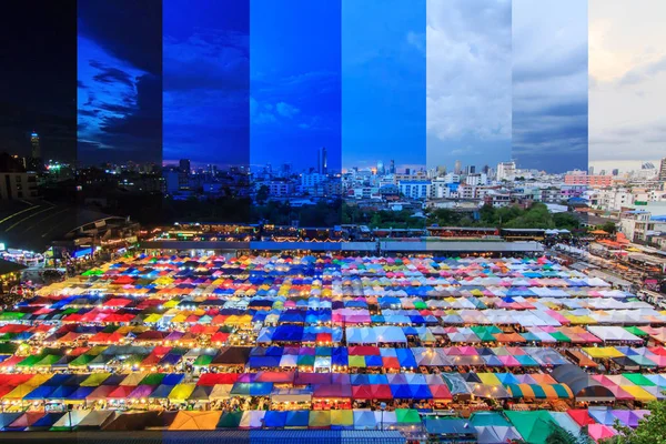 Verschiedene Farbtöne von oben Ansicht der Leinwand Zelt auf dem Outdoor-Markt — Stockfoto