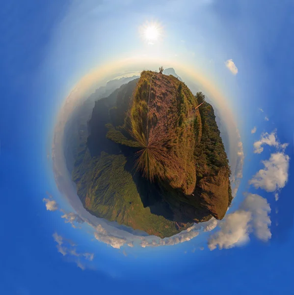 360Stupňové Panorama Vysokých Horských Západu Slunce — Stock fotografie