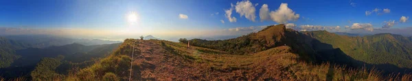 360 Panorama Gunung Tinggi Waktu Matahari Terbenam — Stok Foto