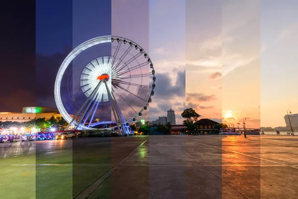 Different Shade Color Ferris Wheel Carnival Park Sunset Time Same — Stock Photo, Image