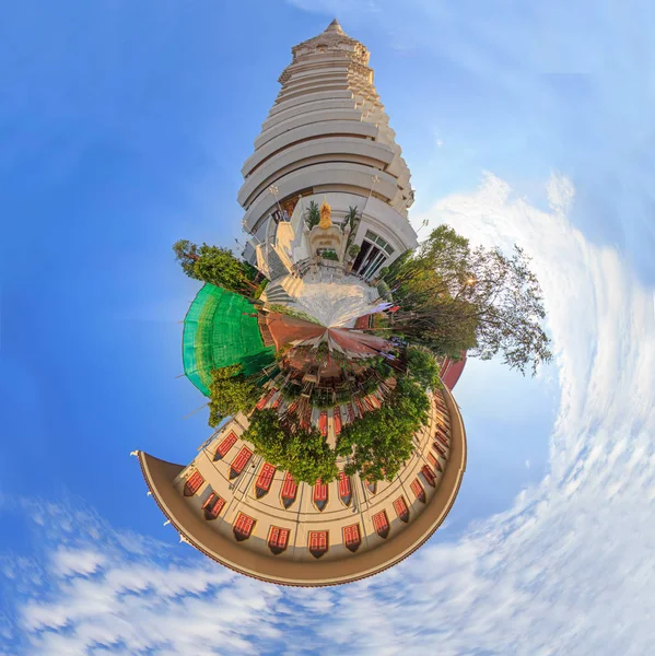 360 Panorama Pagoda Blanca Wat Paknam Bhasi Charoen — Foto de Stock