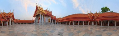 Bangkok , Thailand - 13 March, 2018: 360 Panorama of Wat Benchamabophit Dusitwanaram landmark in Bangkok, Thailand in Sunrise time / Circle panorama Outside of Wat Benchamabophit Dusitwanaram  clipart