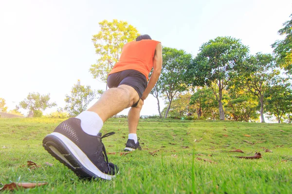 Man Stretching Park Running — Stock Photo, Image