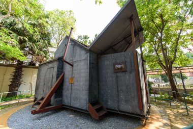 Bangkok, Tayland - 1 Şubat 2020: Tayland Film Müzesi 'nde Siyah Maria' nın Mockup of Black Maria